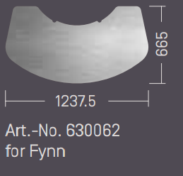 Placa para suelo metálica semi-curva de 2mm pintada de 1238 x 665 mm para FYNN