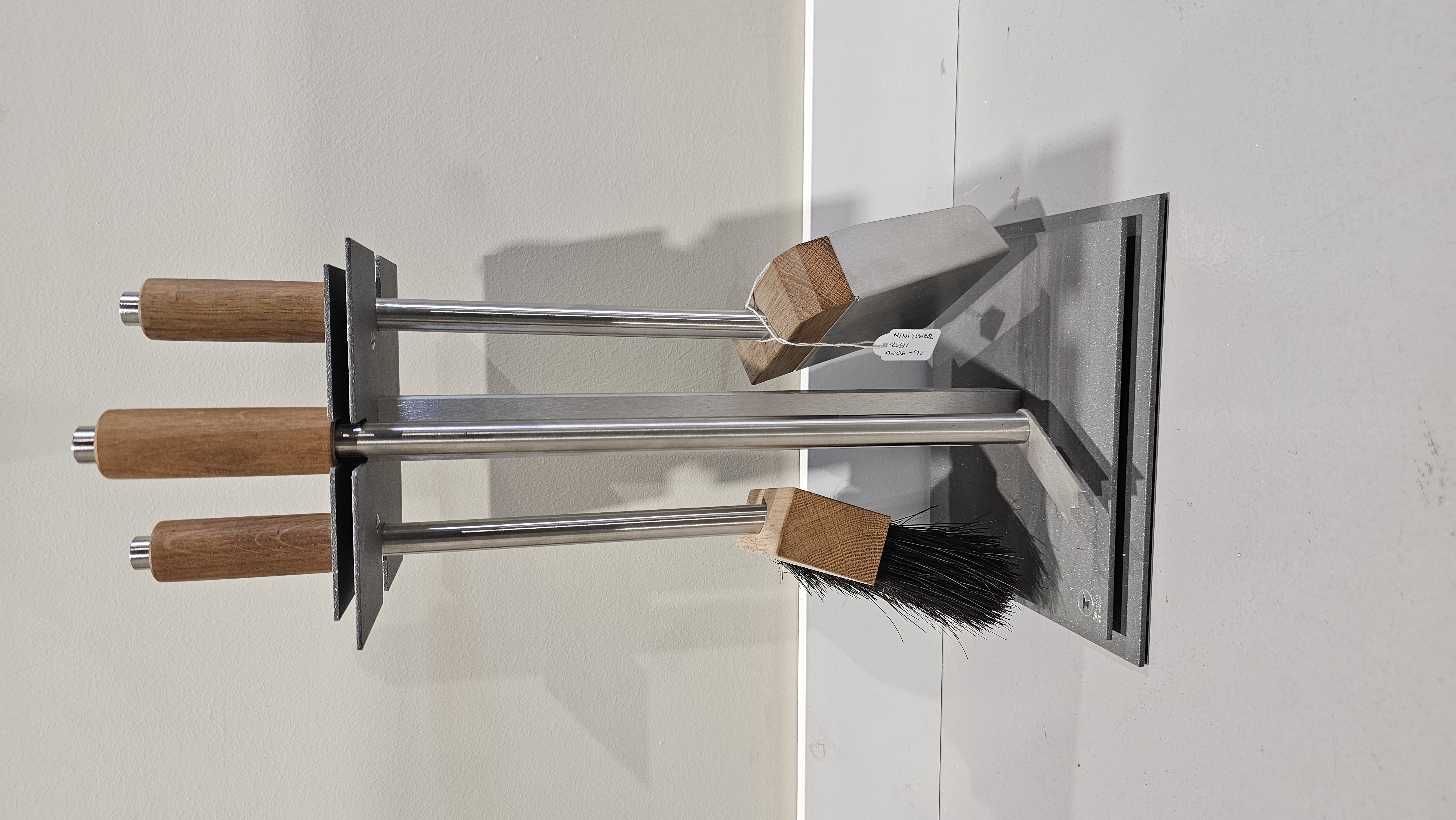 Minitower juego de 3 útiles con mango de roble 43cm accesorio para chimenea pala escobilla y atizador chimenea leña