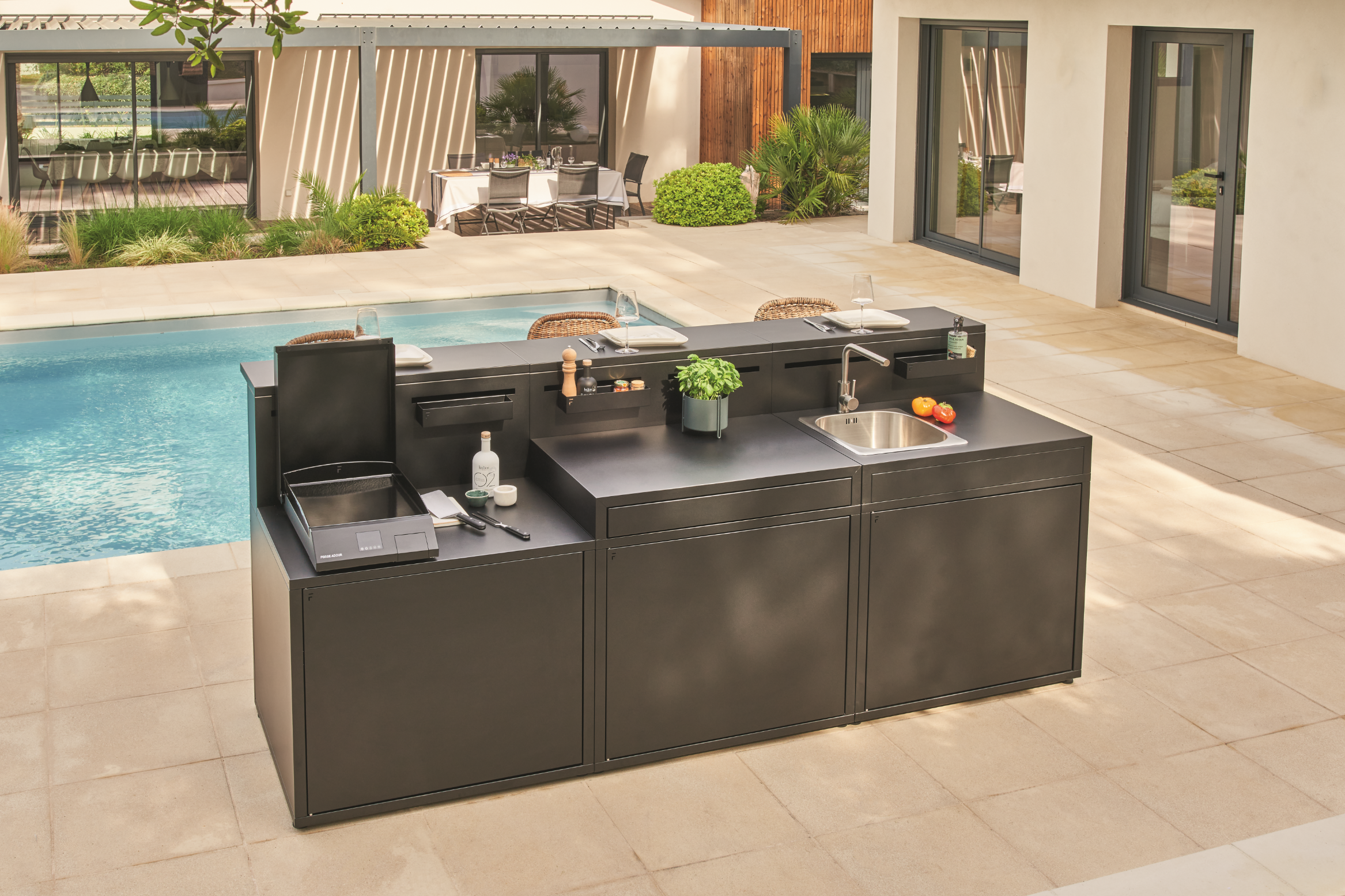 Módulo de cocina exterior para para planchas color negro 5