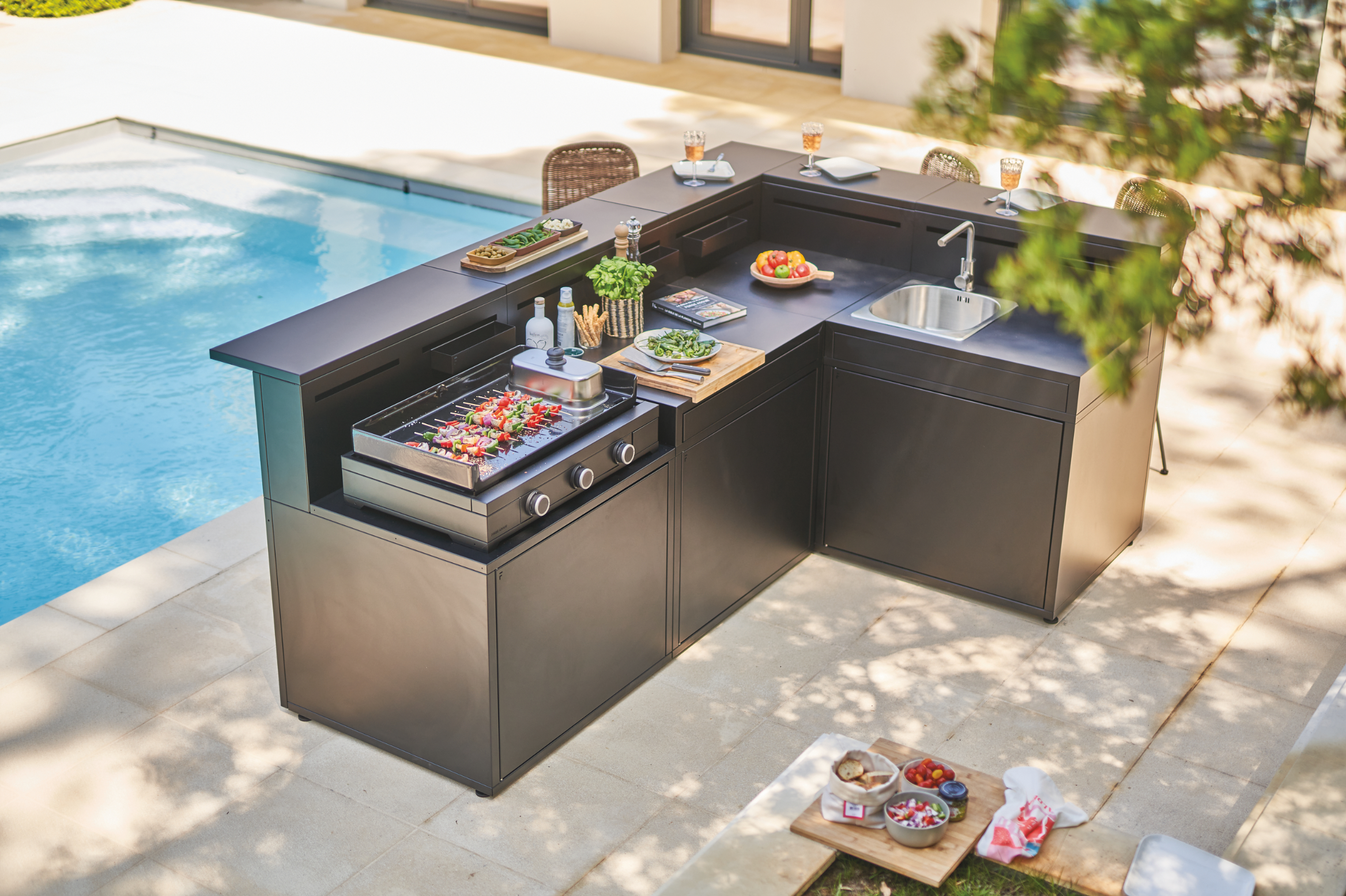 Módulo de cocina exterior para para planchas color negro 11