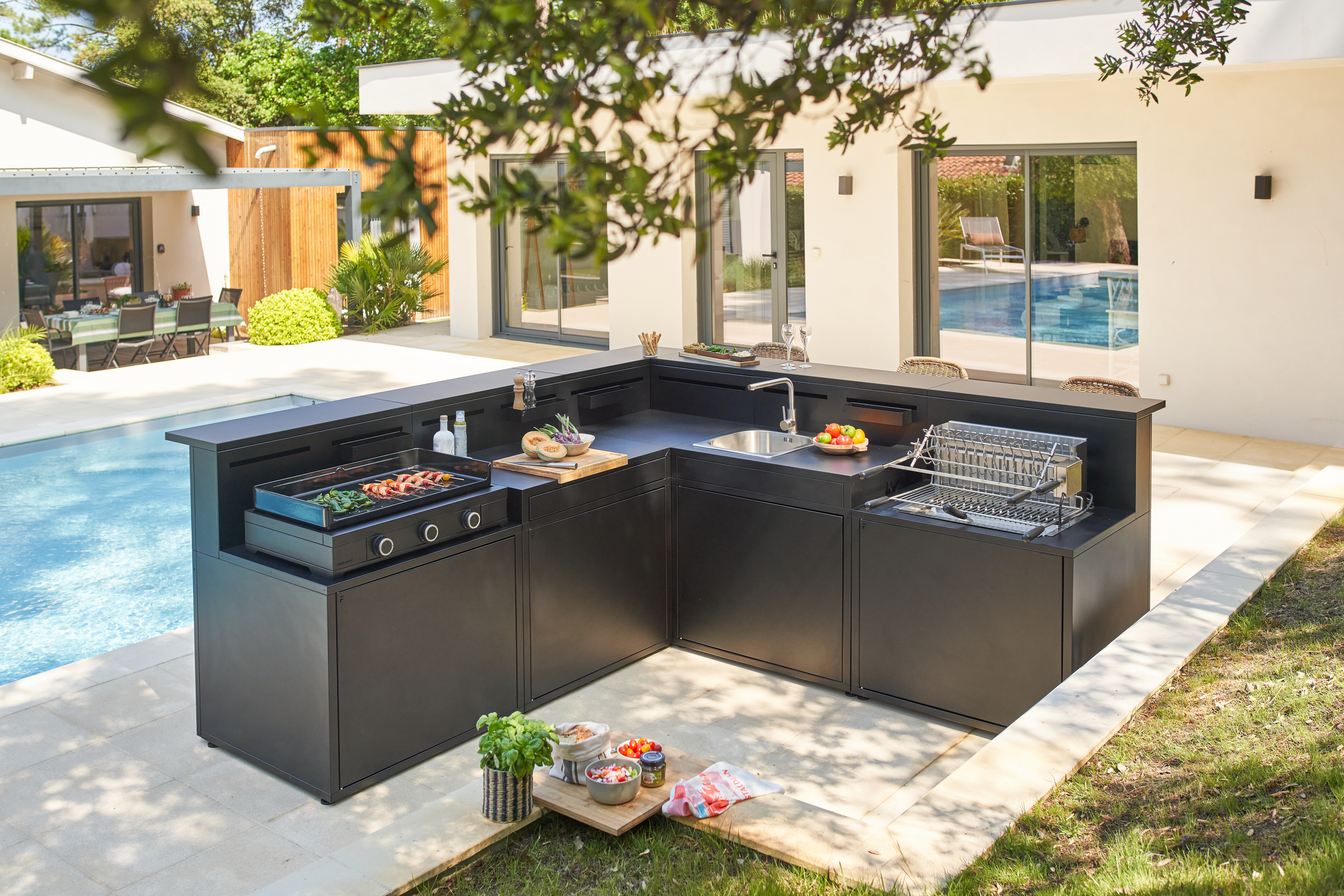 Módulo de cocina exterior para para planchas color negro 7