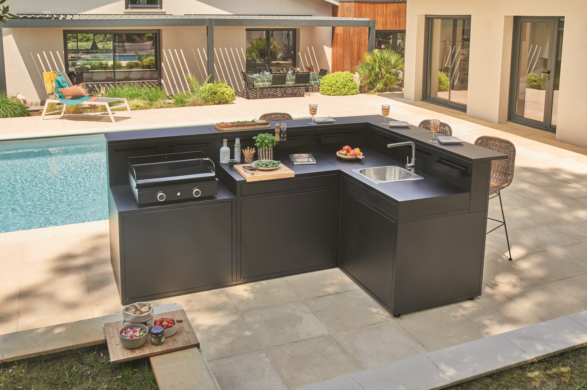 Módulo de cocina exterior para para planchas color negro 15