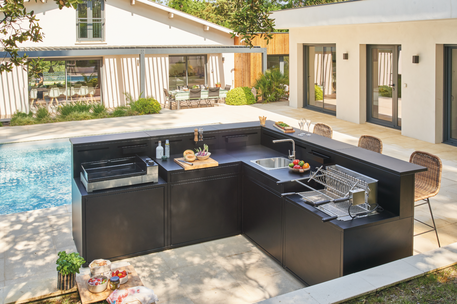 Módulo de cocina exterior para para planchas color negro 16