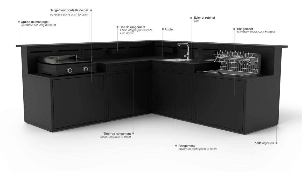 Mesa de exterior con fregadero color negro 18