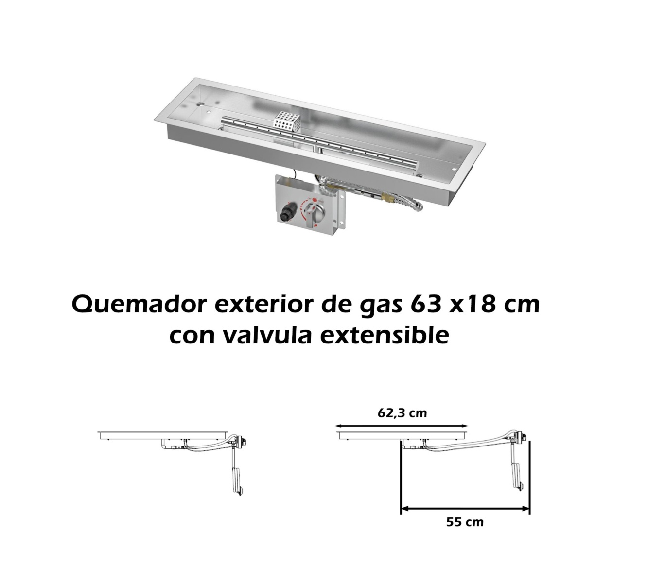 Quemador de gas rectangular 630X180 lpg NORAFLAMES 2
