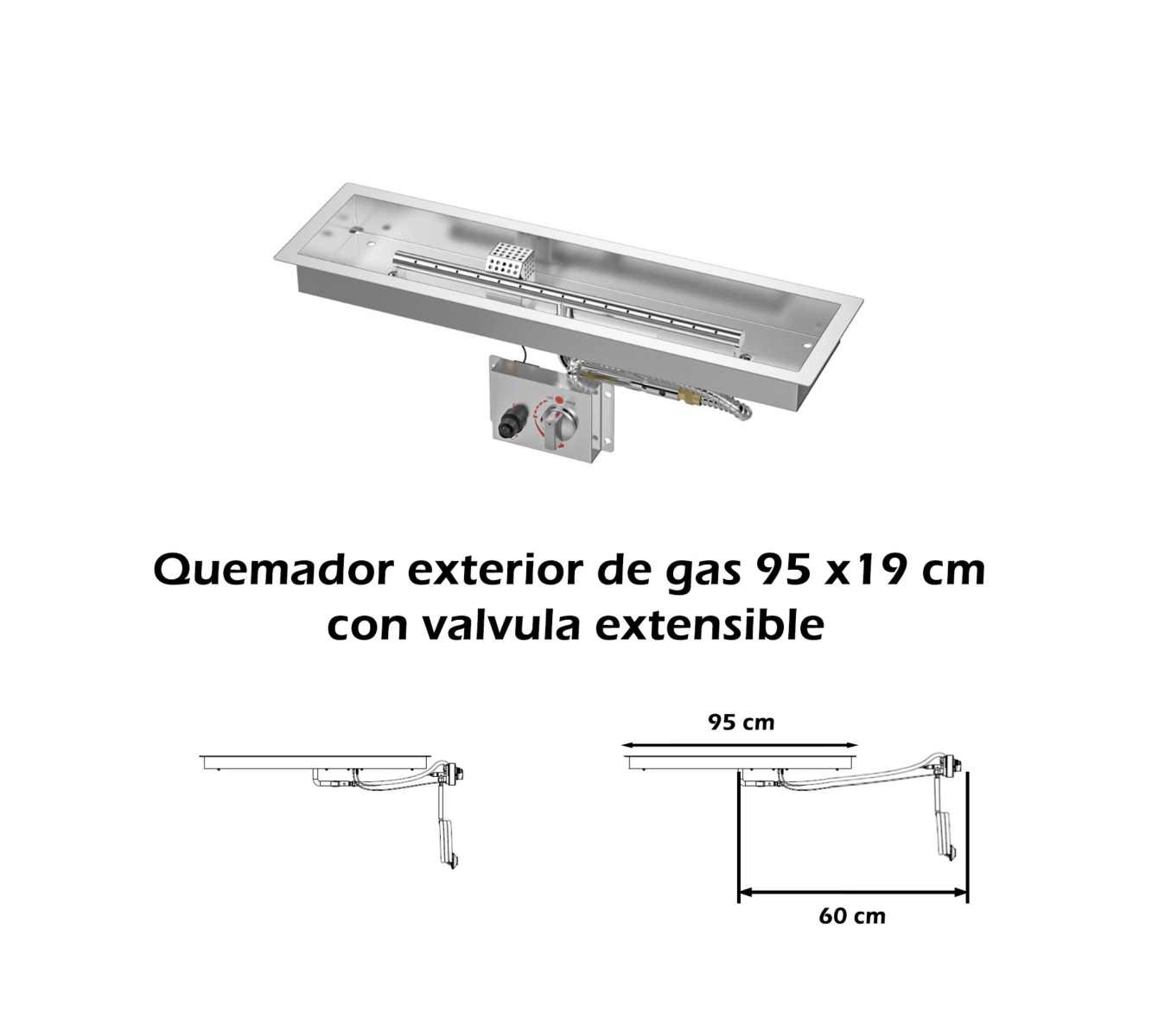 Quemador de gas rectangular 950x190 lpg NORAFLAMES 1