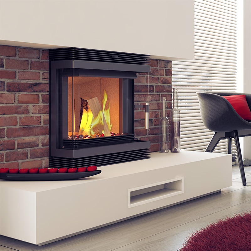 Chimenea de leña BLANKA 8kW doble esquina