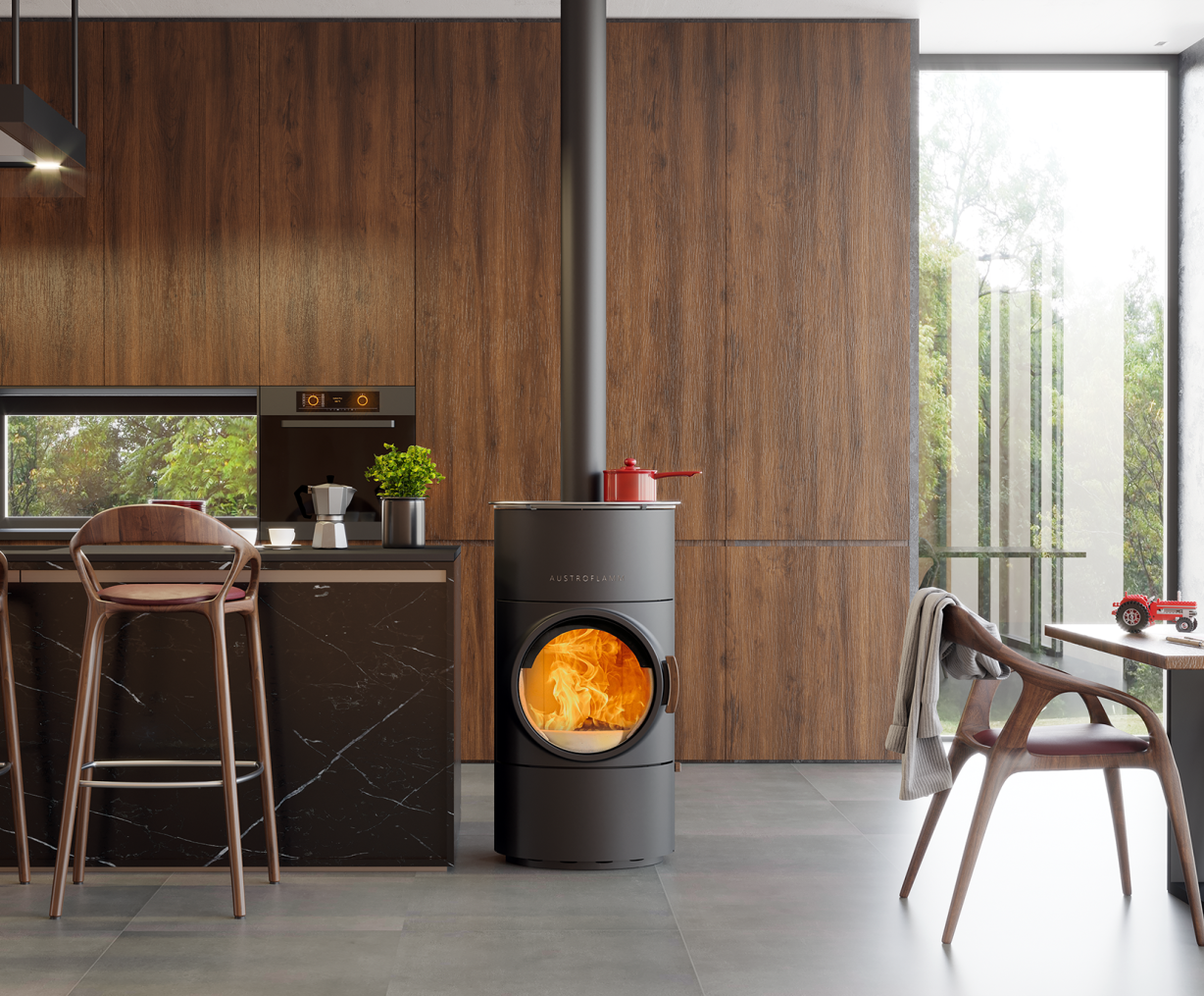 Estufa de leña CLOU COMPACT COOK salida superior