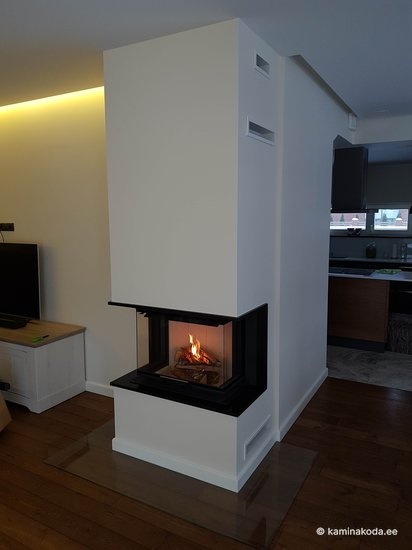 Chimenea de leña HEAT 65.52.31- Doble corner int.ref.negro (Pta guillotina, cr. dividido) HC3LH25