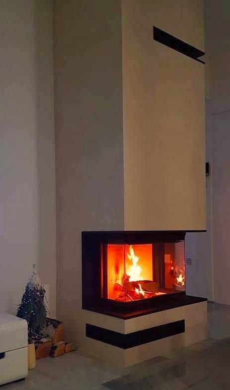 Chimenea de leña HEAT 65.52.31- Doble corner int.ref.negro (Pta guillotina, cr. dividido) HC3LH25