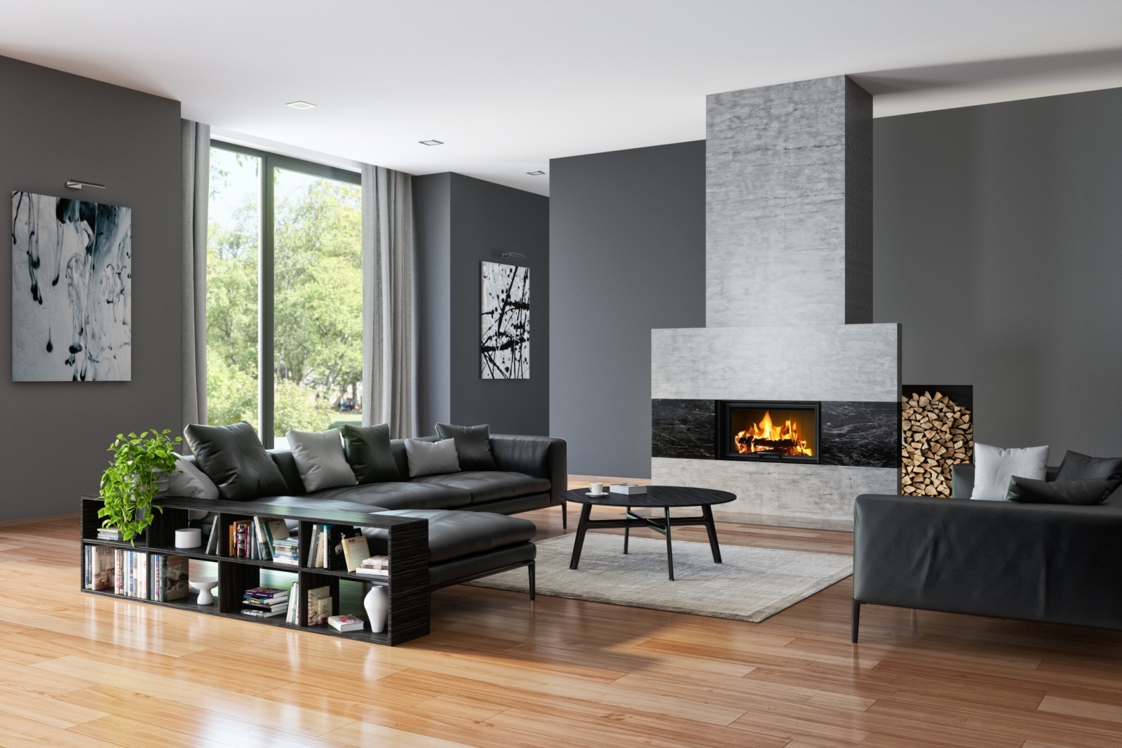 Chimenea de leña HEAT FG 85/47 - Frontal (Puerta guillotina) Interior cerámica negra