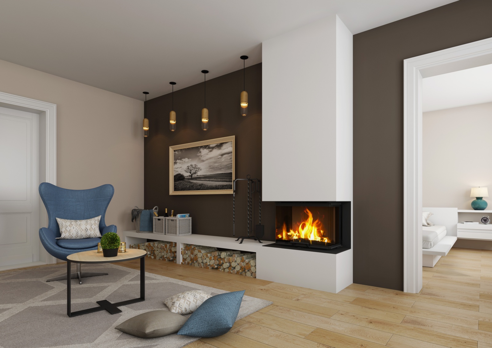 Chimenea de leña HEAT 50.52.31 int.cer.negro (Doble Corner) Pta guillotina. Cr. dividido HC3LE26