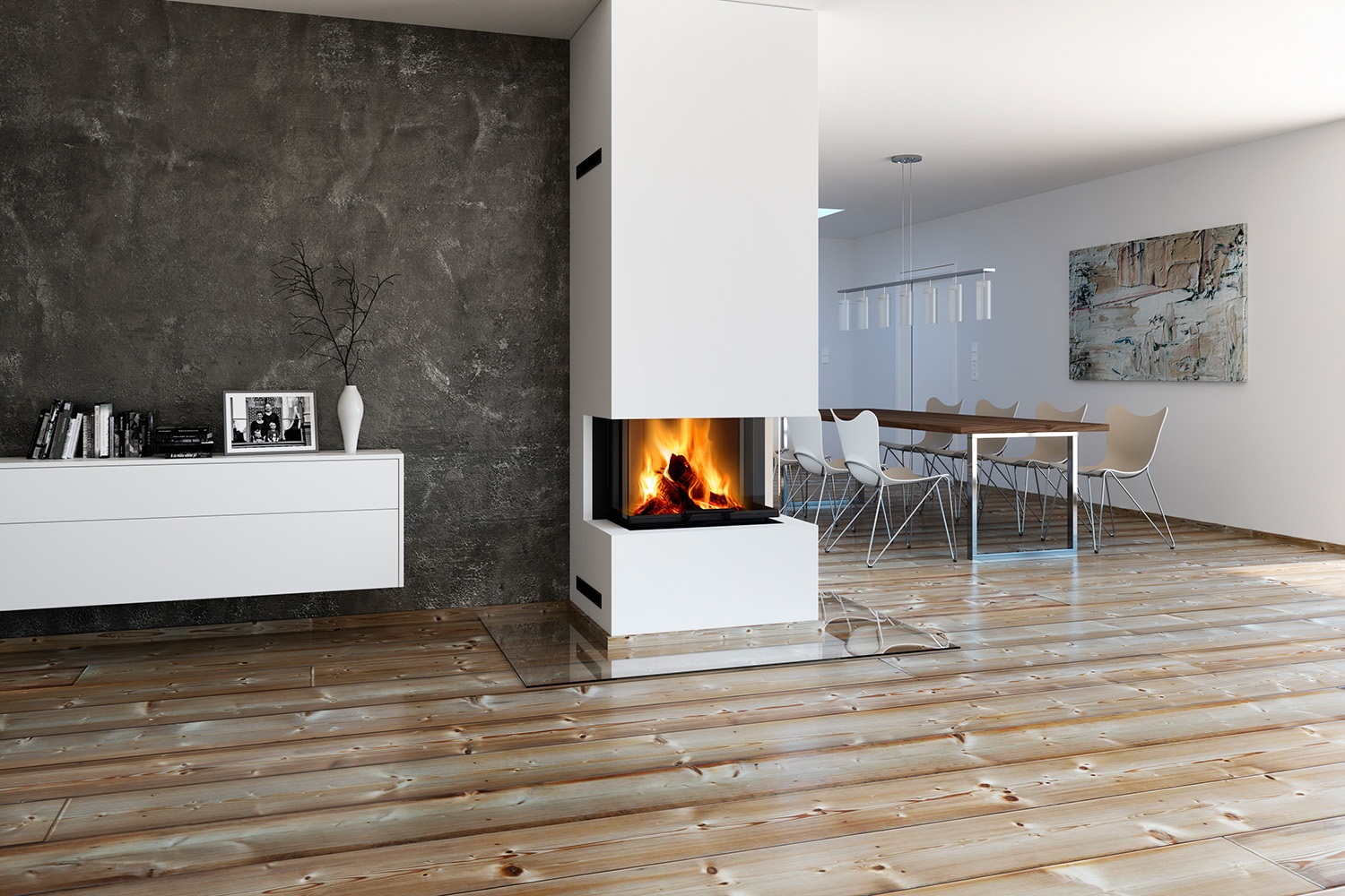 Chimenea de leña HEAT 50.52.31 int.cer.negro (Doble Corner) Pta guillotina. Cr. dividido HC3LE26