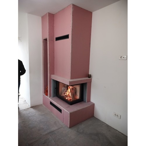 Chimenea de leña HEAT E2 68/31 (Esquinero) Puerta lateral. Cristal dividido. Interior negro 2