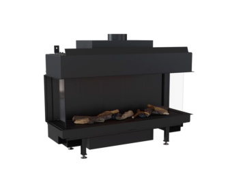 Chimenea de gas Kratki LEO 100 de tres caras y 9 kW, con cámara estanca, llama regulable, termostato y visión panorámica del fuego.