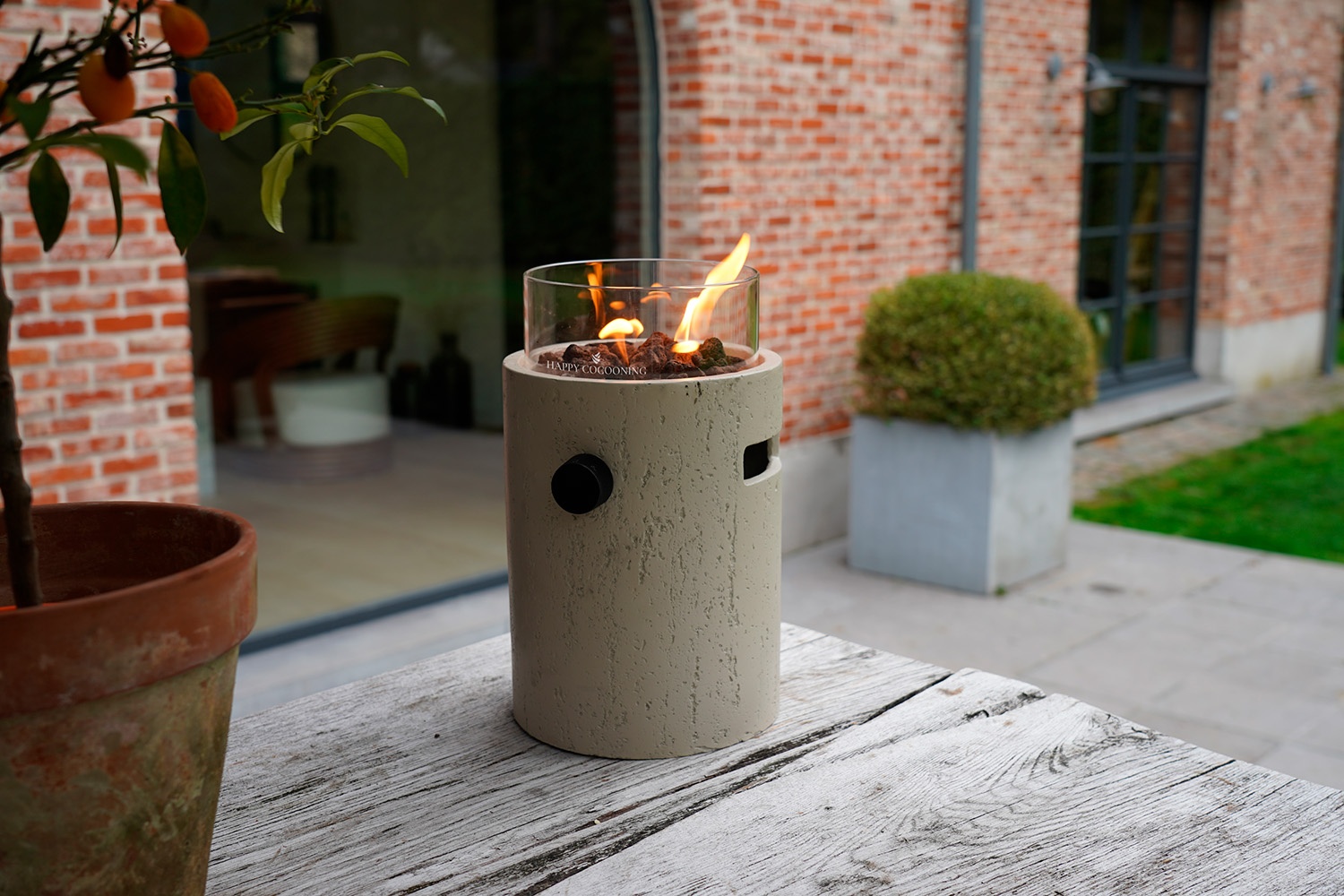 Estufa de gas de exterior LUMI STONE travertine 1