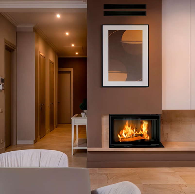 Chimenea de leña MBM 10 kW Esquinero (Puerta guillotina) 1
