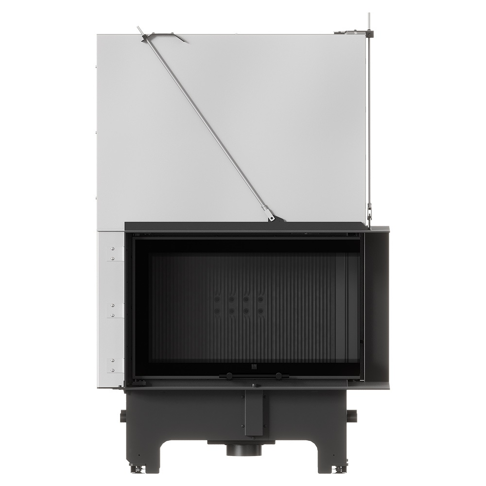 Chimenea de leña esquinera MILANO 810_410 con puerta guillotina. Elige derecha o izquierda e interior blanco o negro. Potencia de 14 kW y clase A+. 3