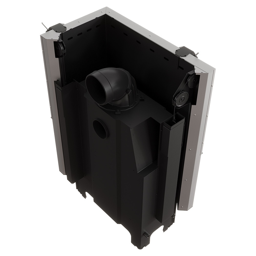 Chimenea de leña esquinera MILANO 810_410 con puerta guillotina. Elige derecha o izquierda e interior blanco o negro. Potencia de 14 kW y clase A+. 2