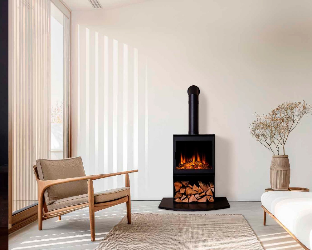 Chimenea eléctrica CUBE con puerta metálica