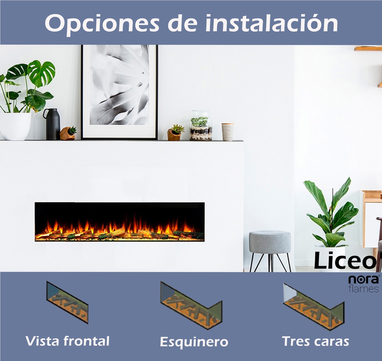 Chimenea eléctrica LICEO 150 con troncos iluminados 1