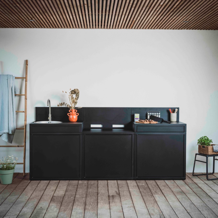 Módulo de fregadero de 80cm de acero negro serie N 6