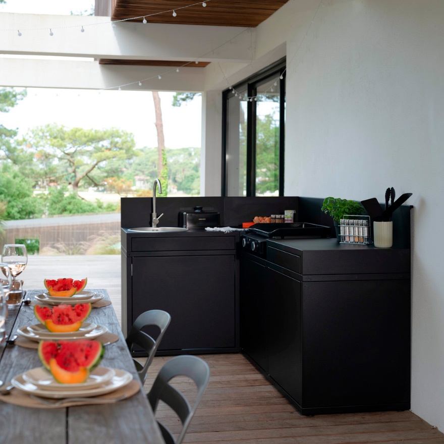 Módulo de fregadero de 80cm de acero negro serie N 7