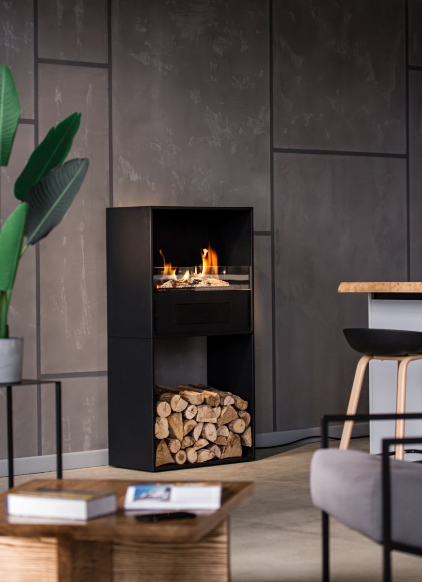 Chimenea electrónica bioetanol MOSSWOOD con leñero 3