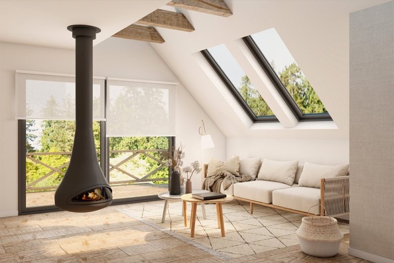Chimenea de leña suspendida FUSION CENTRAL con puerta 1