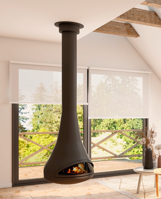 Chimenea de leña suspendida FUSION CENTRAL con puerta 2