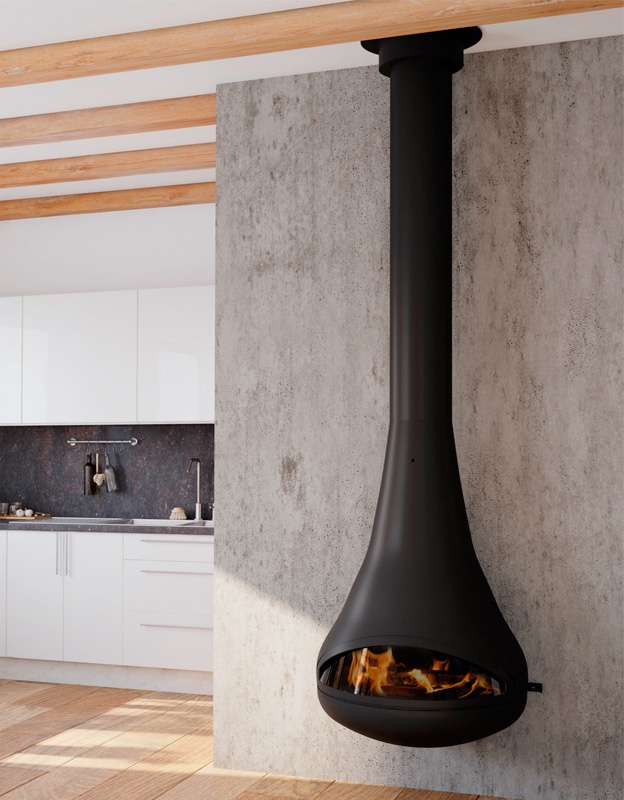 Chimenea de leña suspendida FUSION FRONTAL con puerta 1