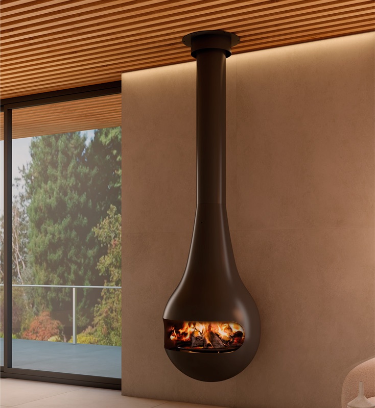 Chimenea de leña suspendida PERLA FRONTAL 1