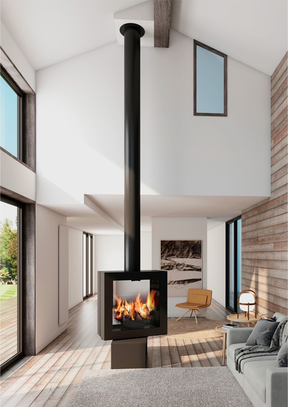 Chimenea de leña suspendida QUB CENTRAL 2