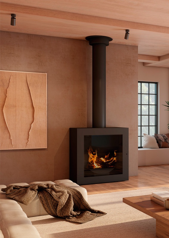 Chimenea de leña suspendida QUB FRONTAL 1