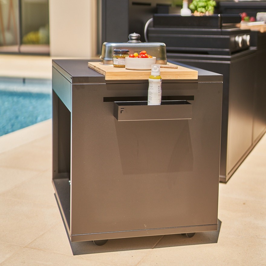 Mesa de exterior auxiliar con ruedas negra 2