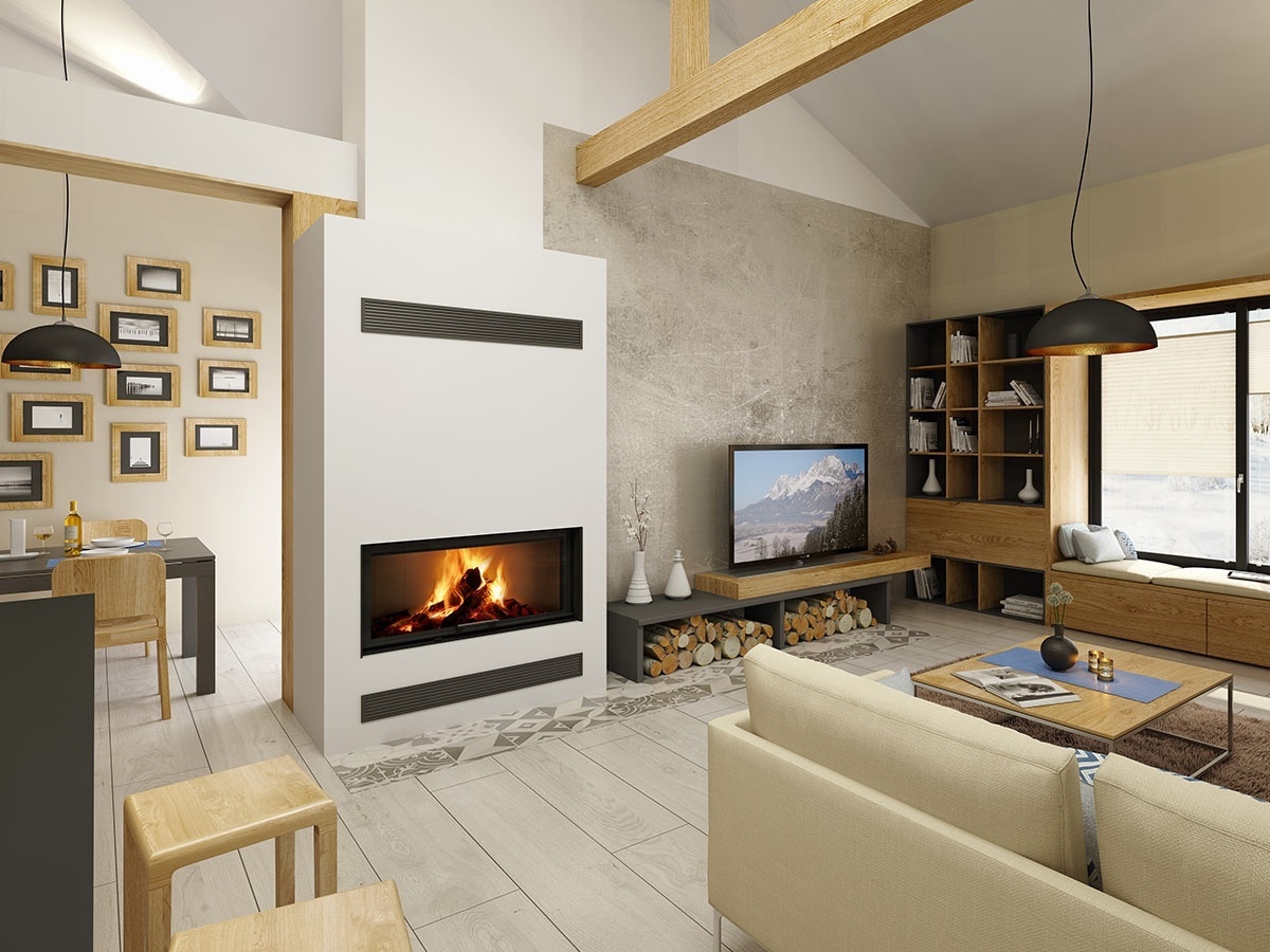 Chimenea de leña HEAT FG 85/47 - Frontal (Puerta guillotina) Interior cerámico negro