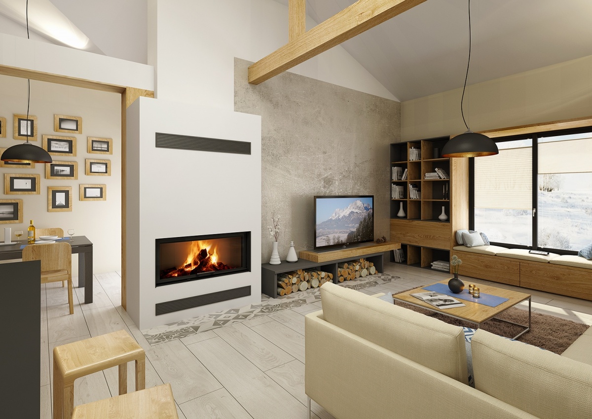 Hogar de leña HEAT 110.50 Frontal,int.refr.negro (Puerta guillotina) H3LG05