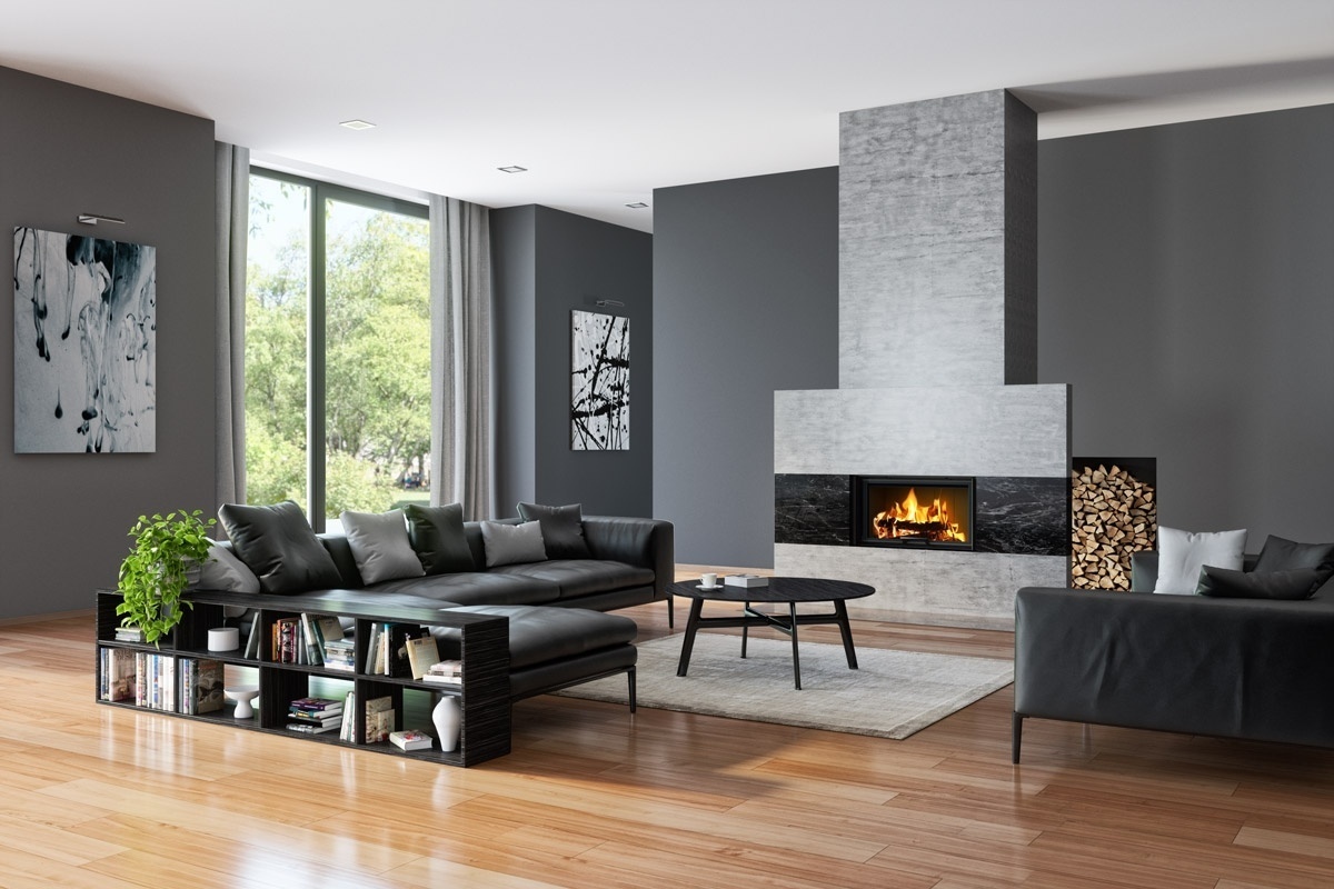 Chimenea de leña HEAT FG 85/63- Frontal (Puerta guillotina) Interior refractario negro