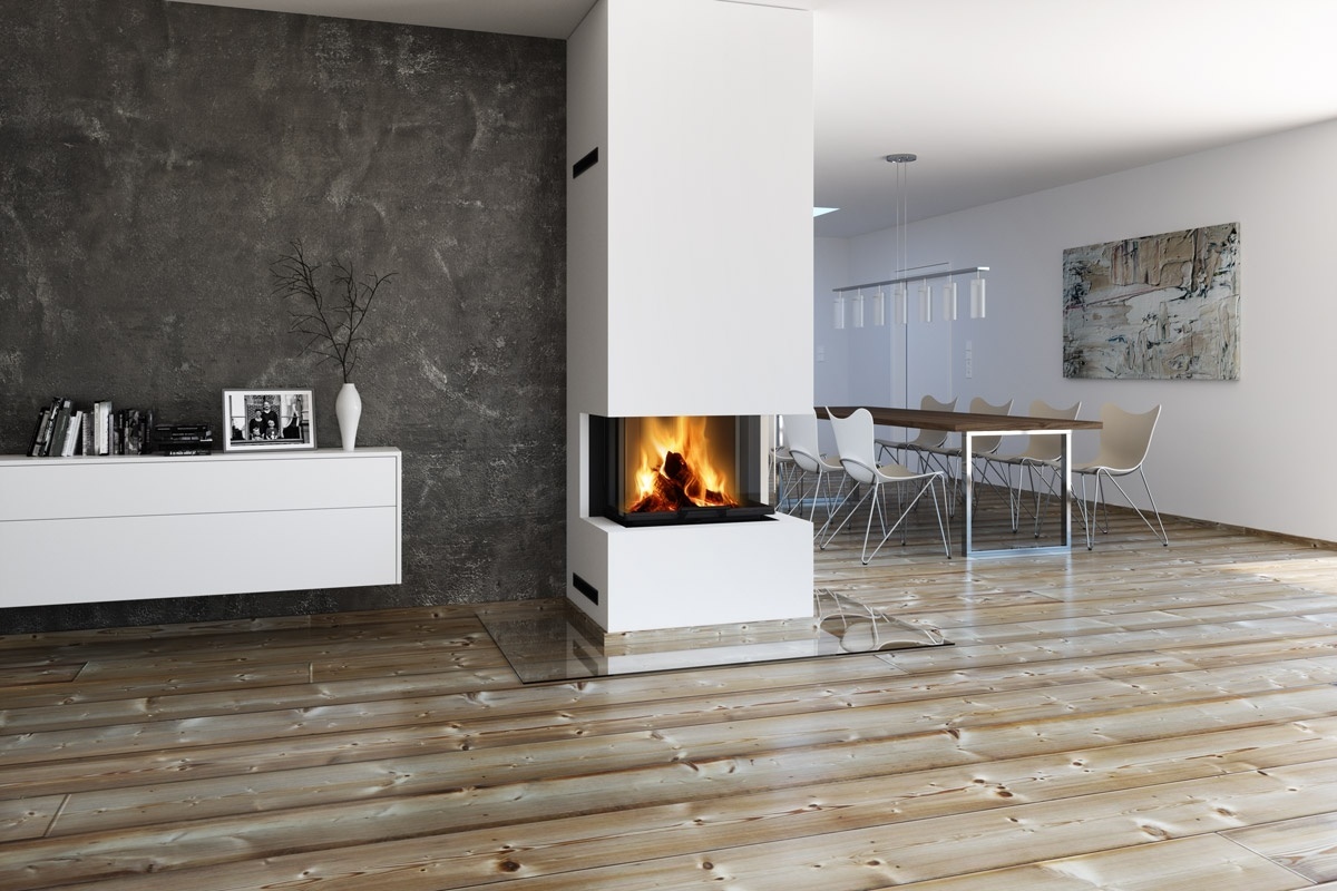 Chimenea de leña HEAT 65.52.31- Doble corner int.ref.negro (Pta guillotina, cr. dividido) HC3LH25