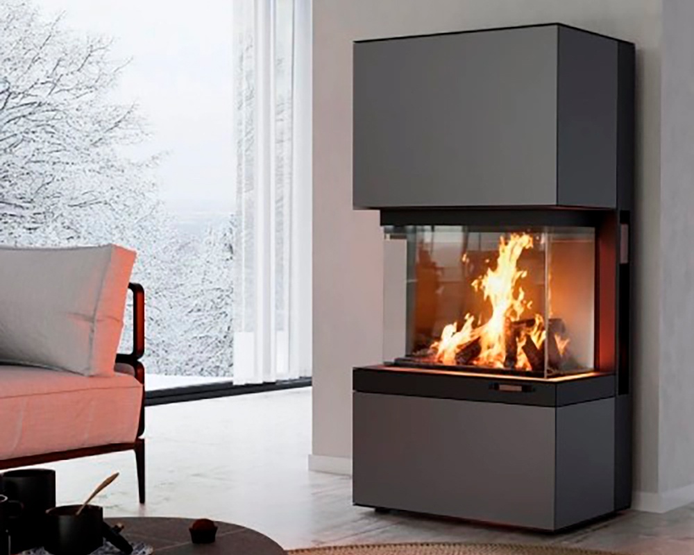 Chimenea de leña KAMIBA 76 S3 triple cara (puerta guillotina)