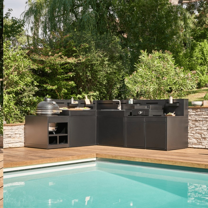 Módulo esquina para cocinas de exterior color negro 10