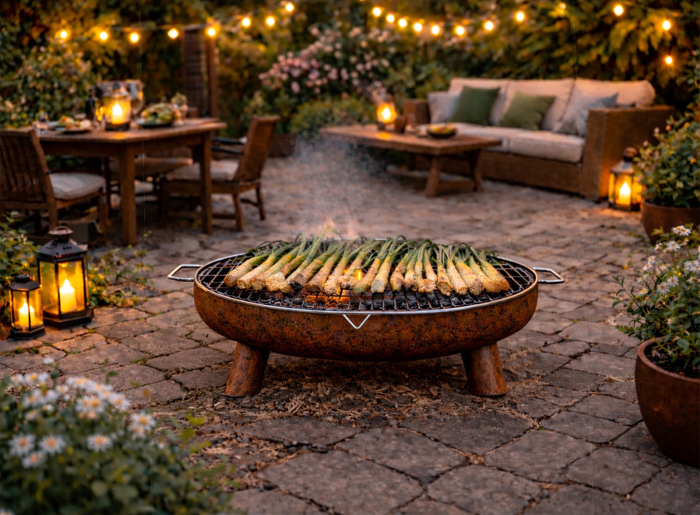 Pebetero Nora Flames 80 con patas acero corten 4