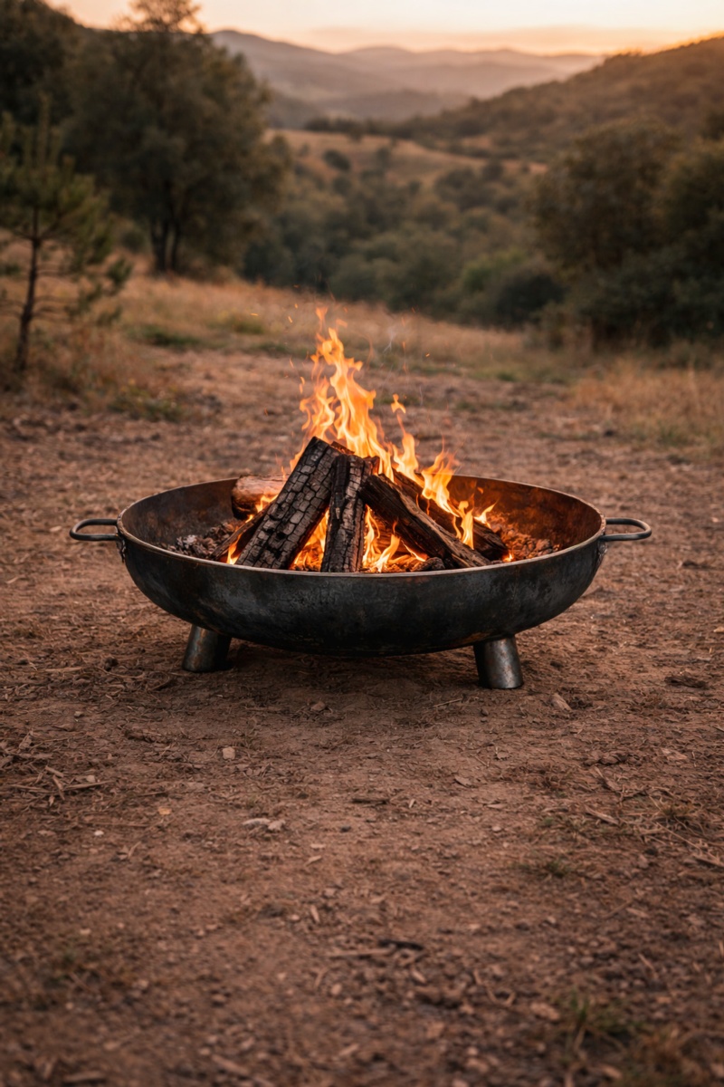 Pebetero Nora Flames 80 con patas acero corten 3