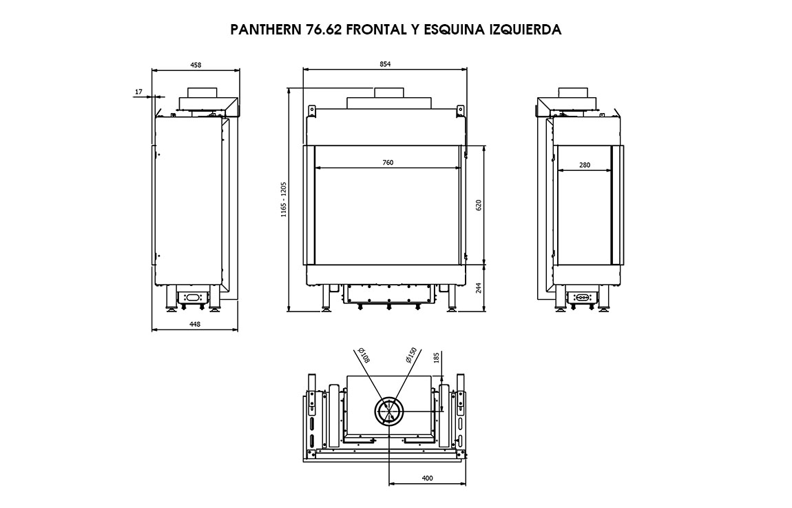 Chimenea de gas PANTHER 76/62 (Esquina izquierda)