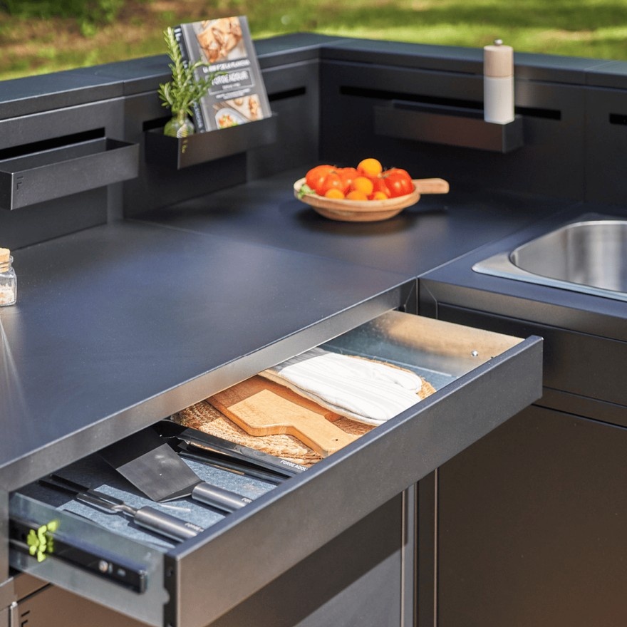 Módulo cocina exterior plano de acero negro 4