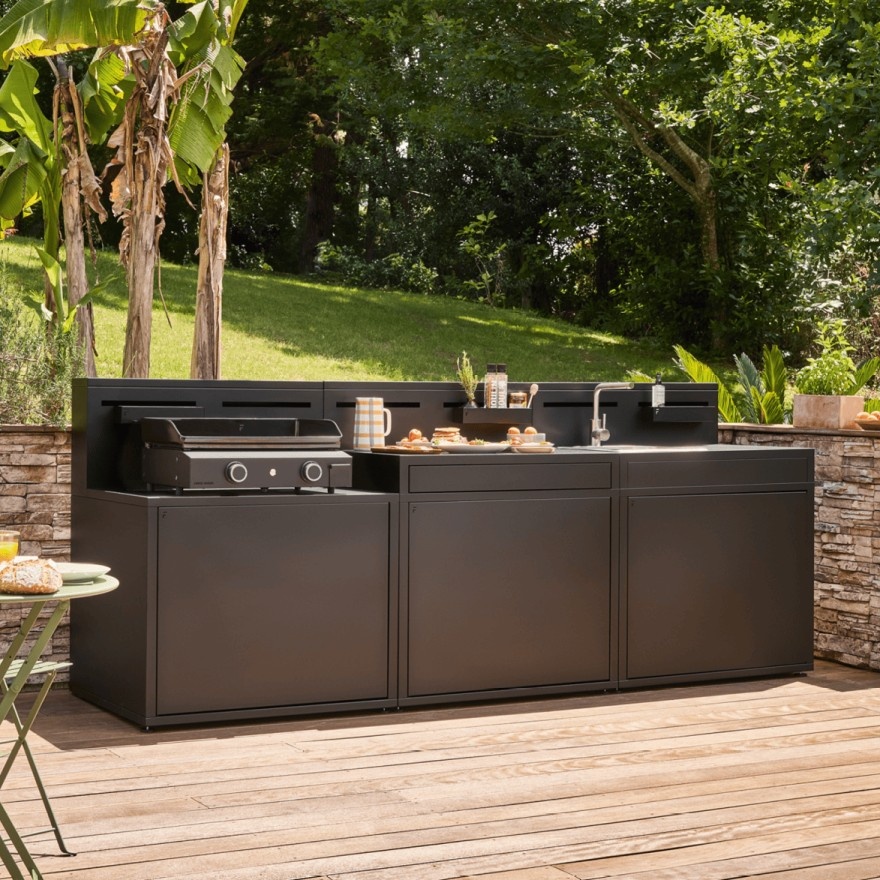 Módulo cocina exterior plano de acero negro 15