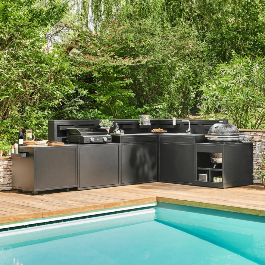 Mesa de exterior auxiliar con ruedas negra 7